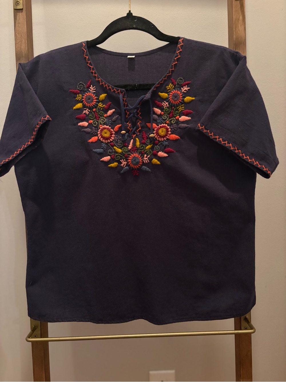 Women’s Embroidered Navy Floral Tunic Top